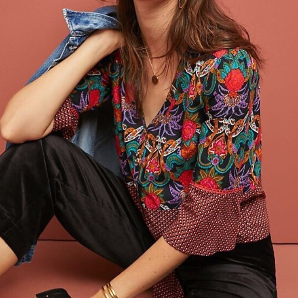 Anthropologie Maeve Carter Tie Front Button Blouse in Size US 0